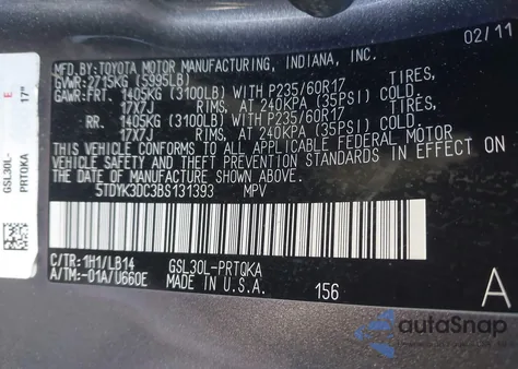 2011 Toyota Sienna Xle V6 from USA, damaged, VIN 5TDYK3DC3BS131393